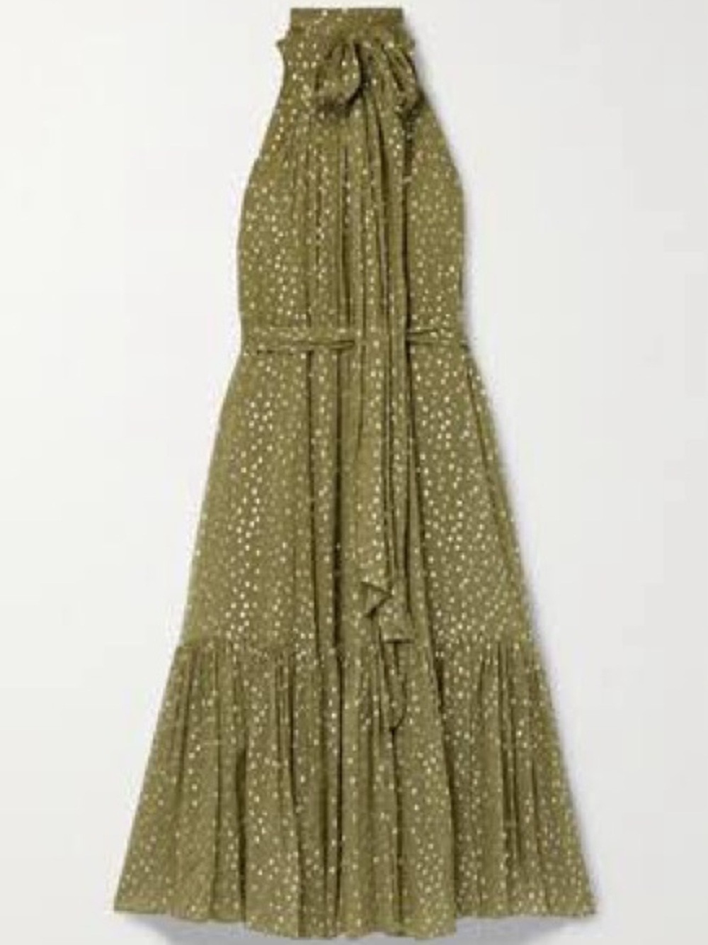 Zimmermann Silk Olive Green and Gold Polka Dot Midi Dress